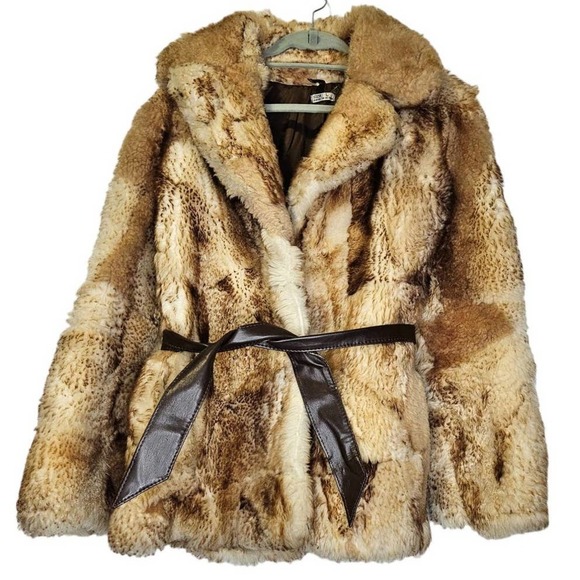 Vintage 70s L Shearling Coat Fuzzy Apres Ski Boho Western Fur Belted Warm Winter